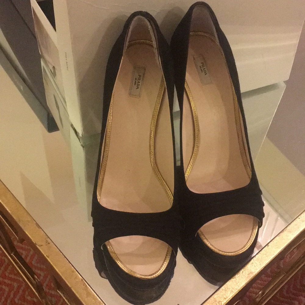 Prada black suede open toe heel size 39.5 - Picture 2 of 4